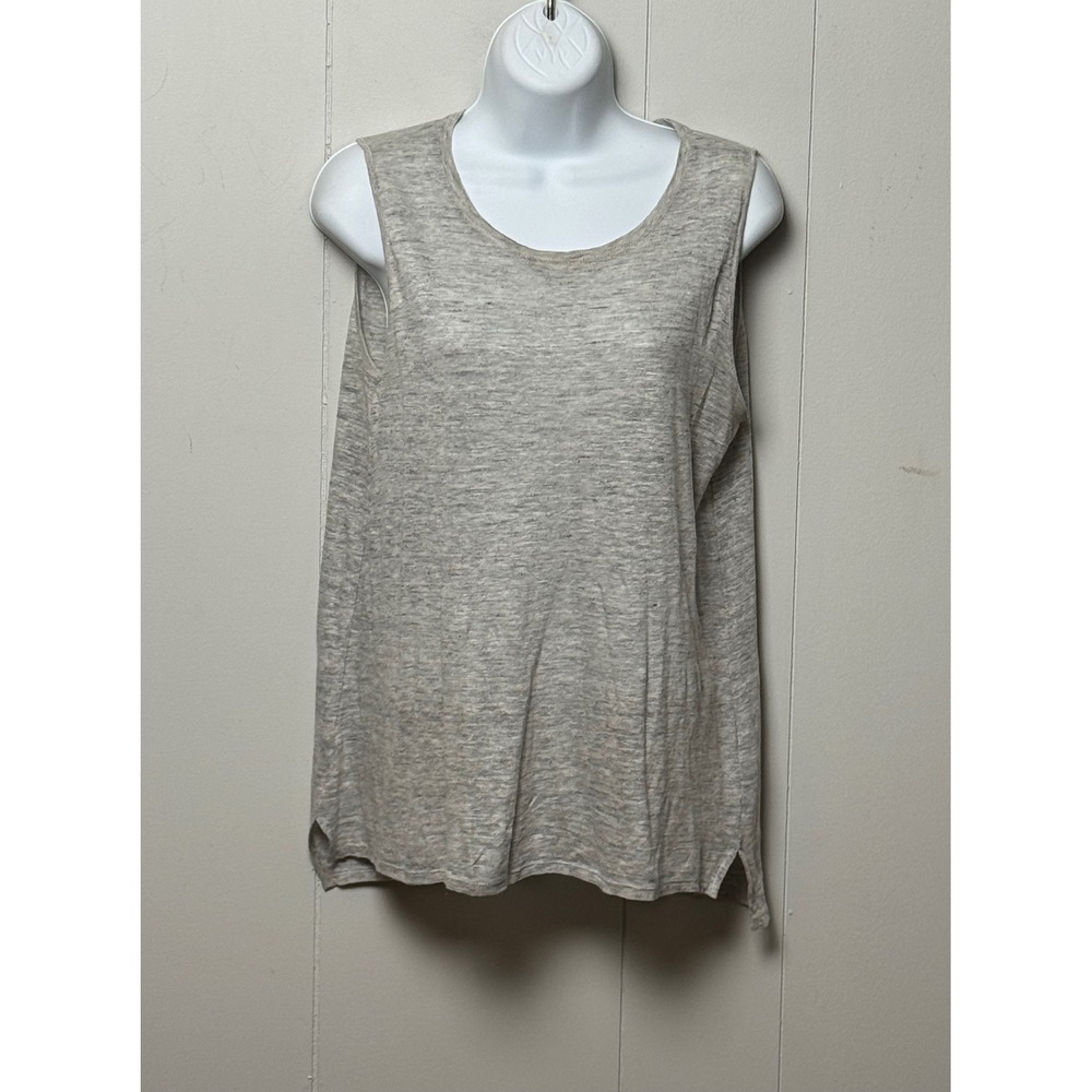 Vince Gray Linen Silk Blend Sleeveless Knit Tank Top Heathered Crew Neck Size XS
